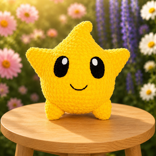 Fluffy Crochet Star Sprite Plushie | Velvet Amigurumi Stuffed Star Toy