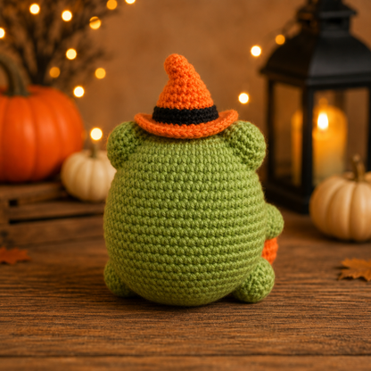 Spooky-Cute Crochet Witch Frog Plushie | Handmade Amigurumi Halloween Stuffed Animal