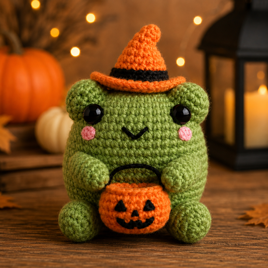 Spooky-Cute Crochet Witch Frog Plushie | Handmade Amigurumi Halloween Stuffed Animal