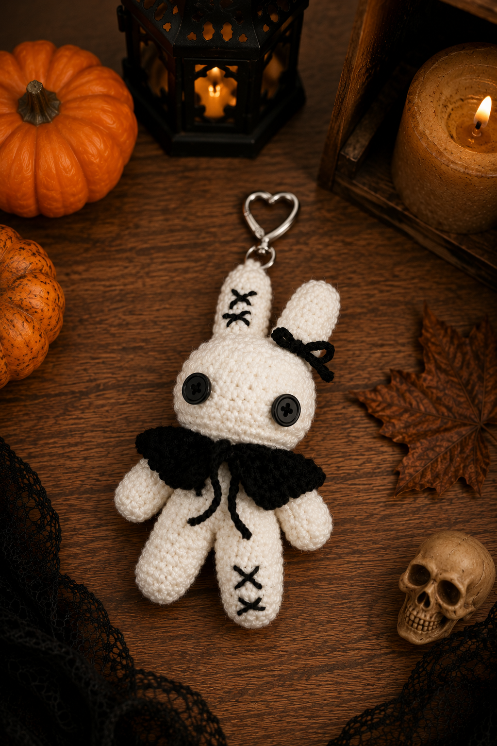 Spooky-Cute Crochet Voodoo Bunny Keychain | Handmade Amigurumi Halloween Bag Charm