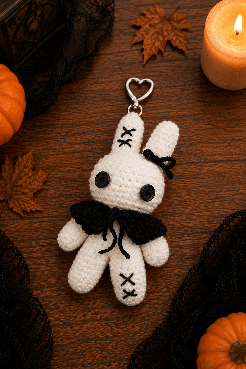 Spooky-Cute Crochet Voodoo Bunny Keychain | Handmade Amigurumi Halloween Bag Charm