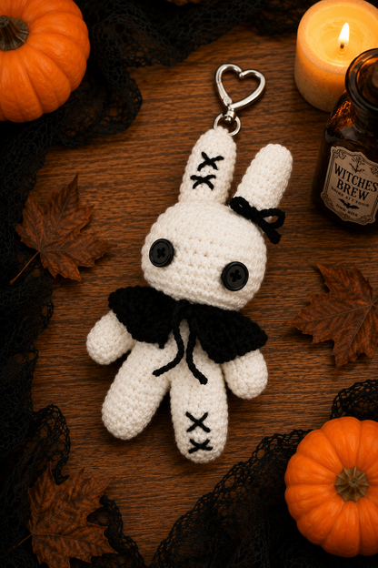 Spooky-Cute Crochet Voodoo Bunny Keychain | Handmade Amigurumi Halloween Bag Charm