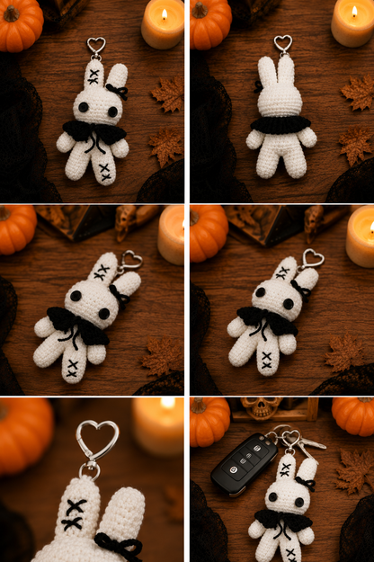 Spooky-Cute Crochet Voodoo Bunny Keychain | Handmade Amigurumi Halloween Bag Charm