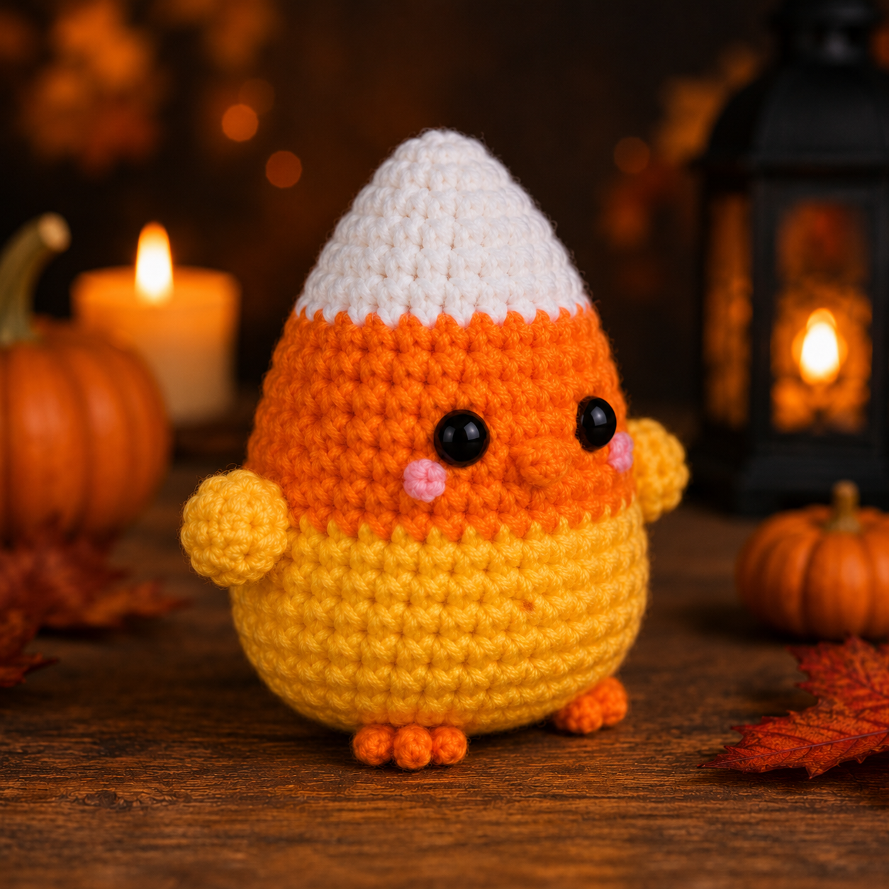 Spooky-Cute Crochet Candy Corn Chick Plushie | Handmade Amigurumi Halloween Stuffed Toy