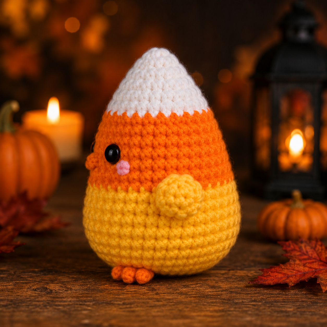 Spooky-Cute Crochet Candy Corn Chick Plushie | Handmade Amigurumi Halloween Stuffed Toy