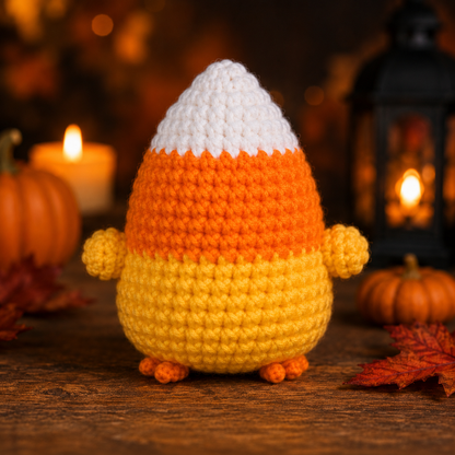 Spooky-Cute Crochet Candy Corn Chick Plushie | Handmade Amigurumi Halloween Stuffed Toy
