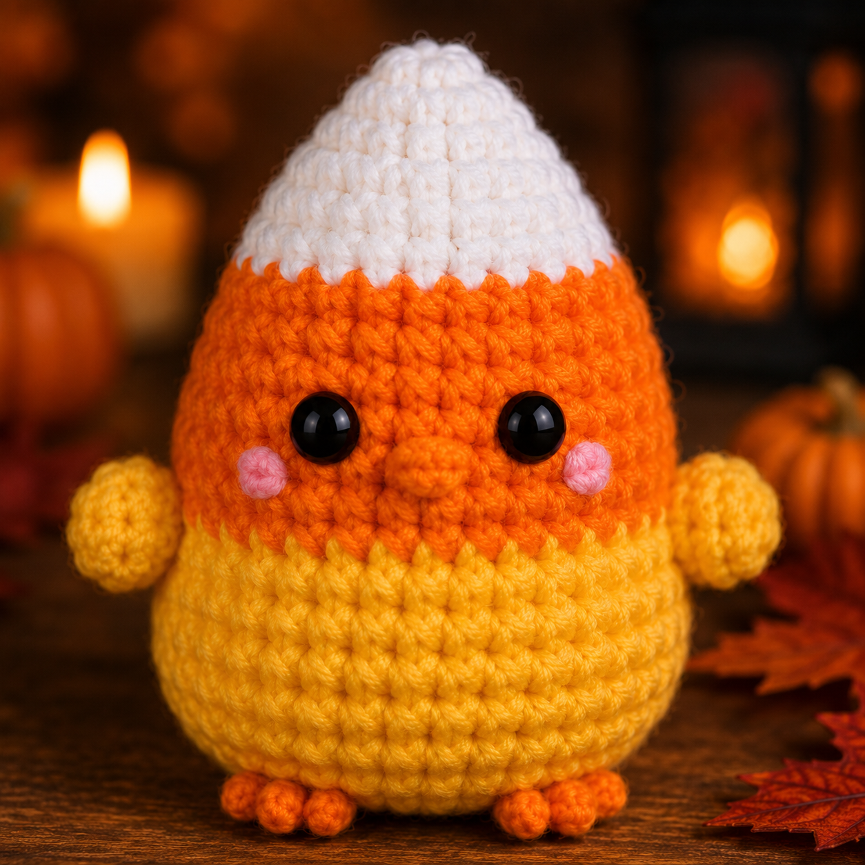 Spooky-Cute Crochet Candy Corn Chick Plushie | Handmade Amigurumi Halloween Stuffed Toy