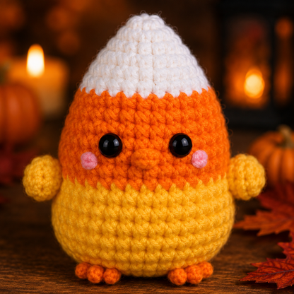 Spooky-Cute Crochet Candy Corn Chick Plushie | Handmade Amigurumi Halloween Stuffed Toy