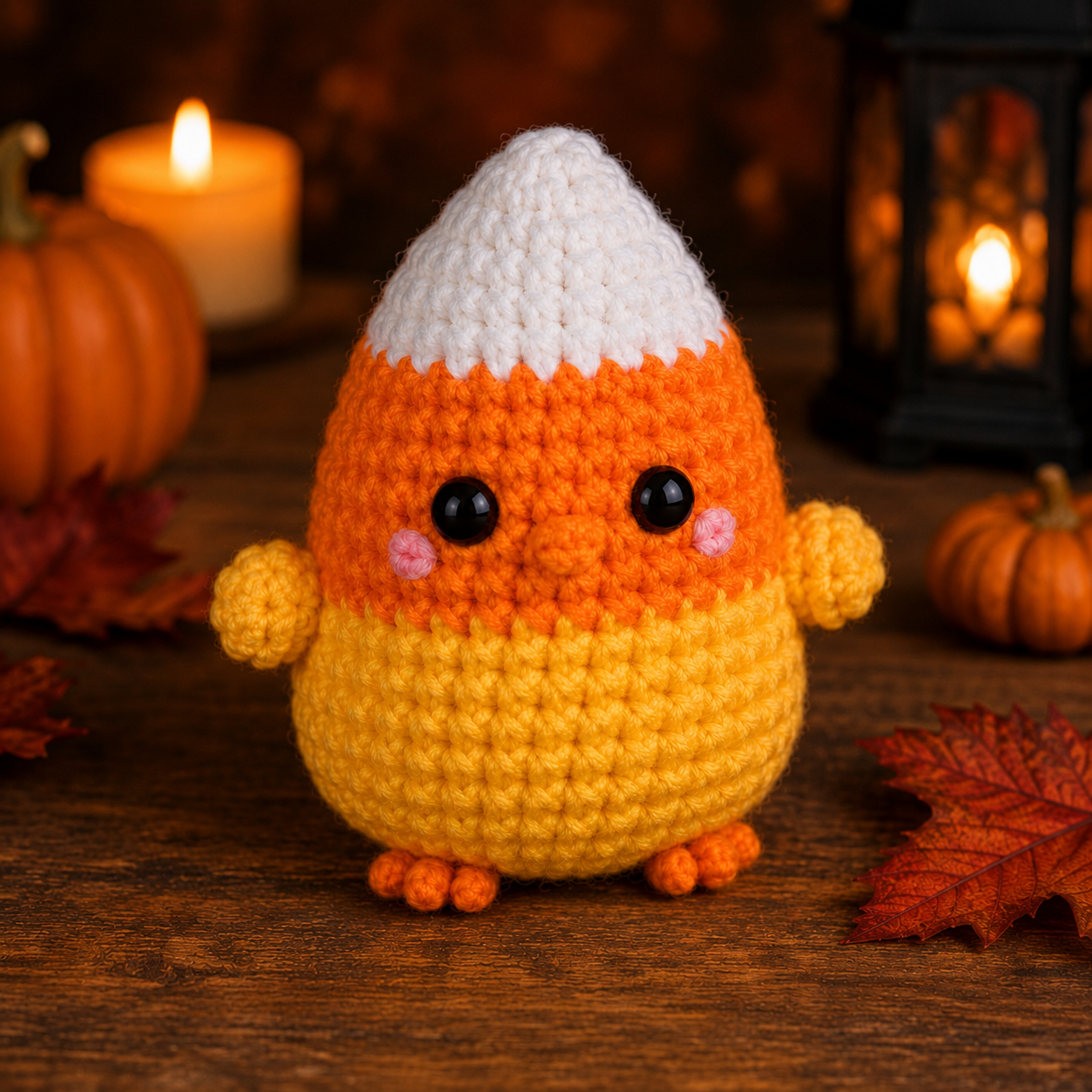 Spooky-Cute Crochet Candy Corn Chick Plushie | Handmade Amigurumi Halloween Stuffed Toy