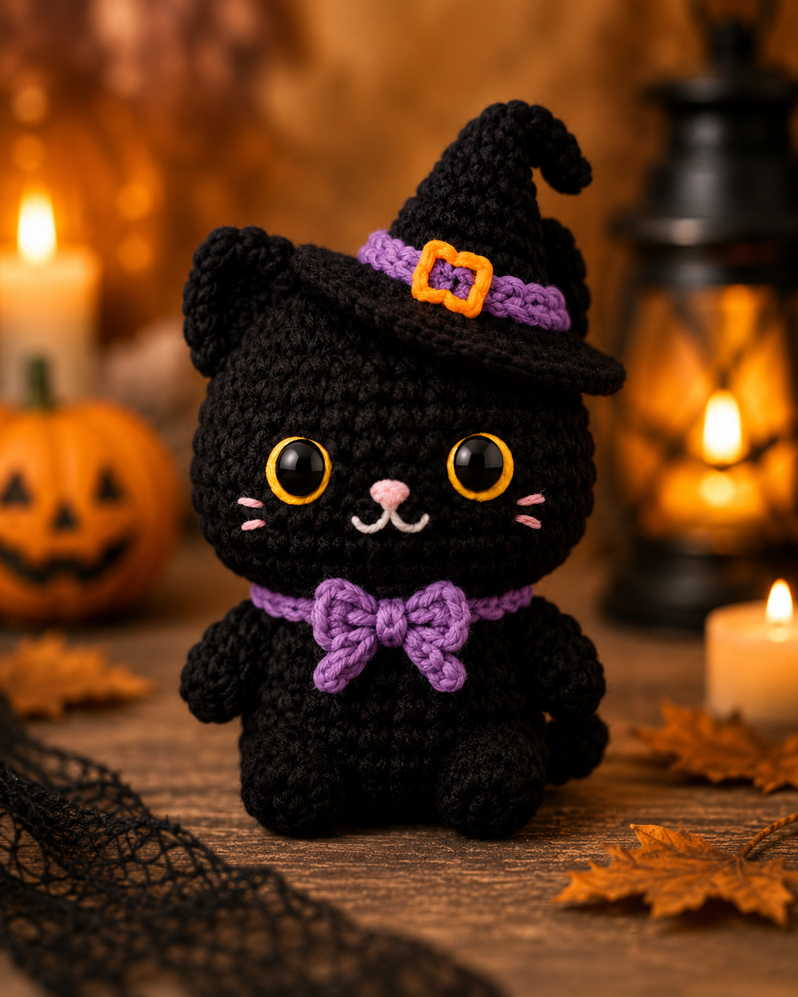 Spooky-Cute Crochet Witch Cat Plushie | Handmade Amigurumi Halloween Stuffed Animal