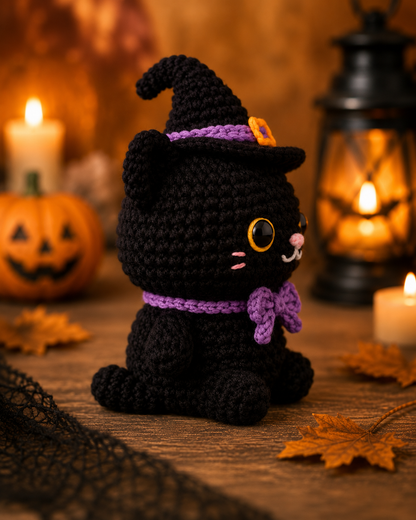 Spooky-Cute Crochet Witch Cat Plushie | Handmade Amigurumi Halloween Stuffed Animal