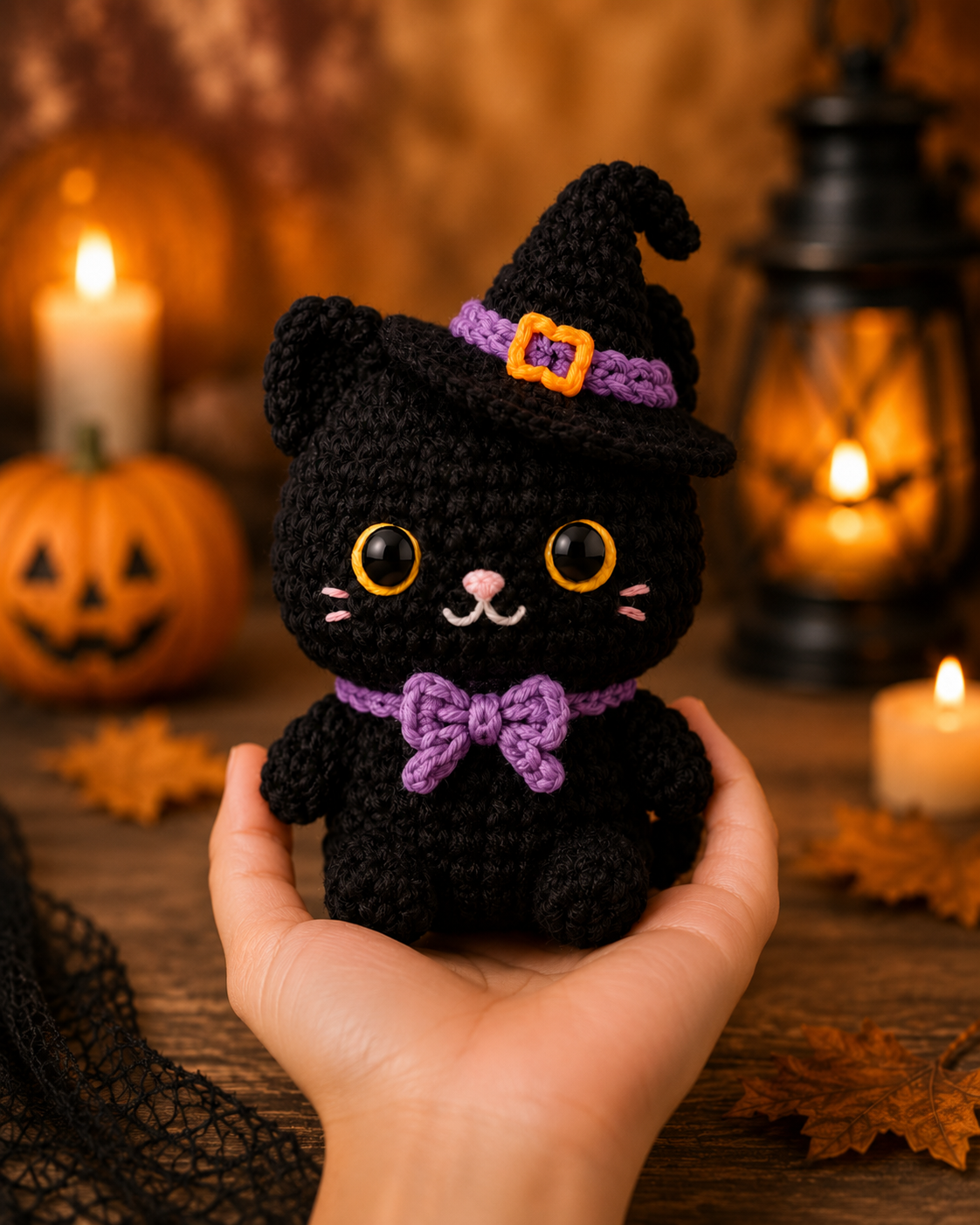 Spooky-Cute Crochet Witch Cat Plushie | Handmade Amigurumi Halloween Stuffed Animal