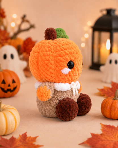 Fluffy Crochet Pumpkin Person Plushie | Velvet Amigurumi Autumn Stuffed Toy