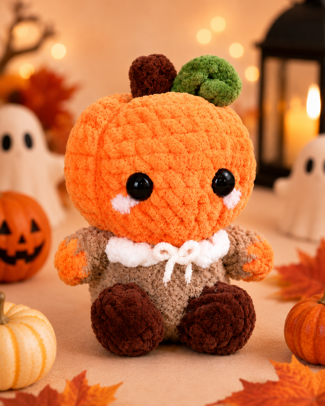 Fluffy Crochet Pumpkin Person Plushie | Velvet Amigurumi Autumn Stuffed Toy