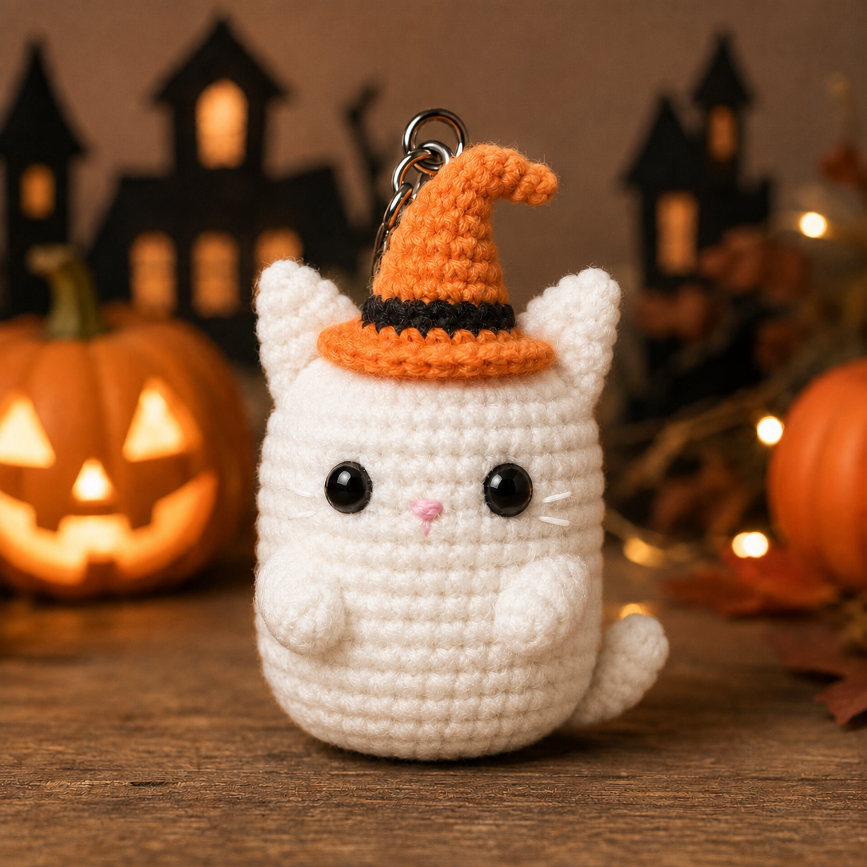 Spooky-Cute Crochet Witch Cat Keychain | Handmade Amigurumi Halloween Bag Charm