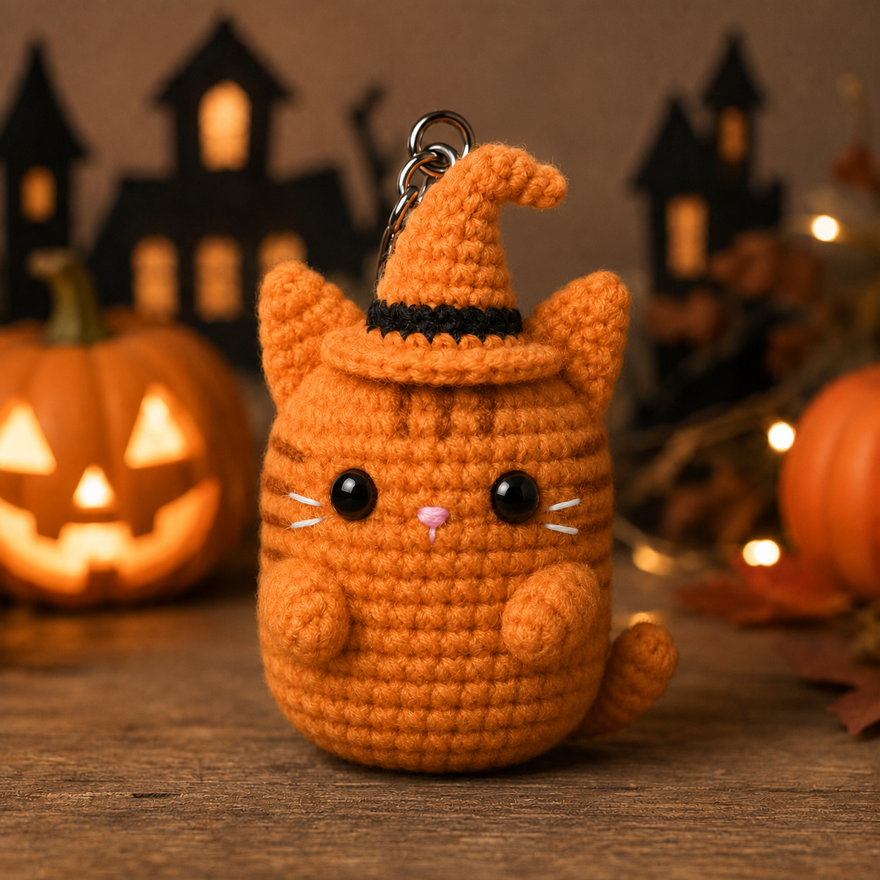 Spooky-Cute Crochet Witch Cat Keychain | Handmade Amigurumi Halloween Bag Charm