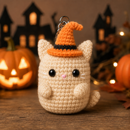 Spooky-Cute Crochet Witch Cat Keychain | Handmade Amigurumi Halloween Bag Charm