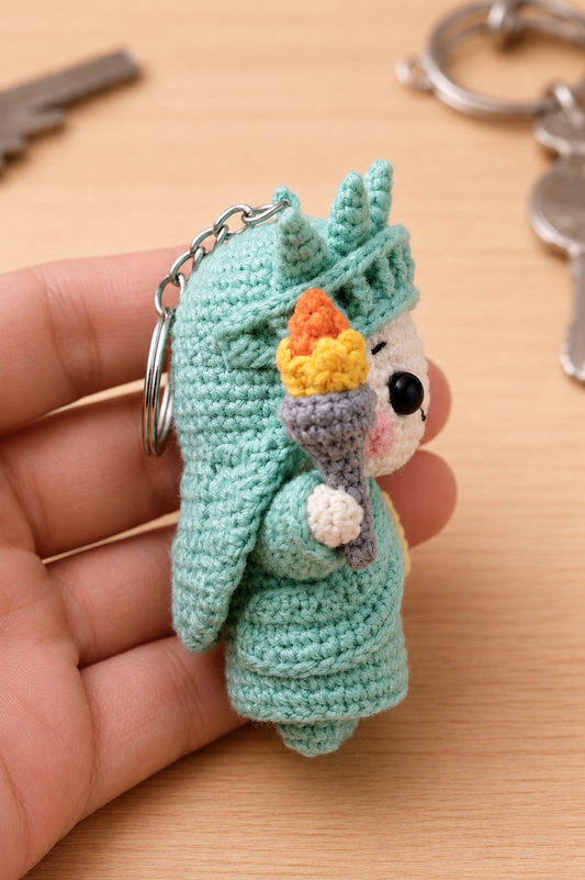 Crochet Statue of Liberty Keychain — Cute Handmade NYC Souvenir Bag Charm