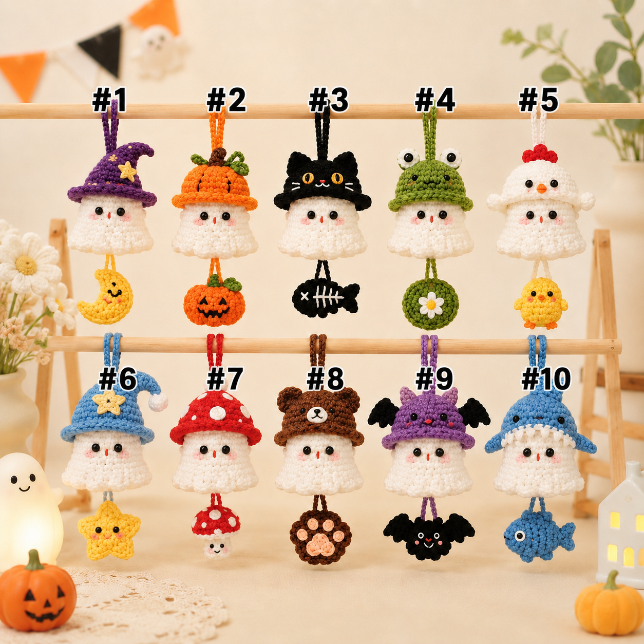 Handmade Crochet Halloween Ghost Keychain Collection | Spooky-Cute Amigurumi Bag Charms