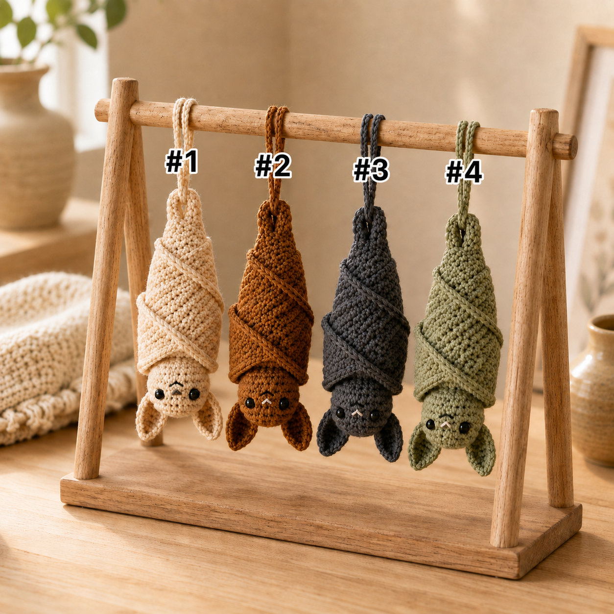 Handmade Crochet Hanging Bat Plushie | Adorable Sleeping Bat Bag Charm & Car Accessory