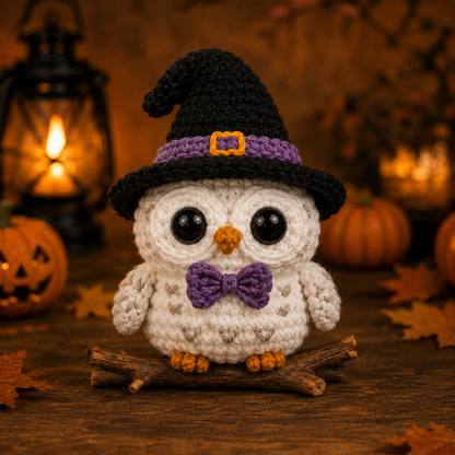 Spooky-Cute Crochet Witch Owl Plushie | Handmade Amigurumi Halloween Stuffed Animal