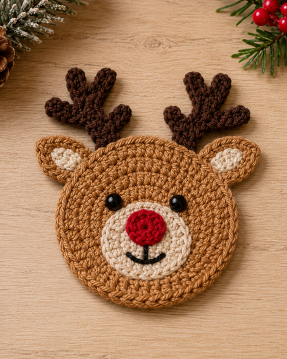 Festive Crochet Christmas Coasters Set | Handmade Amigurumi Tableware & Mug Mat