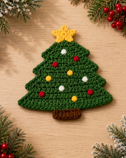 Festive Crochet Christmas Coasters Set | Handmade Amigurumi Tableware & Mug Mat