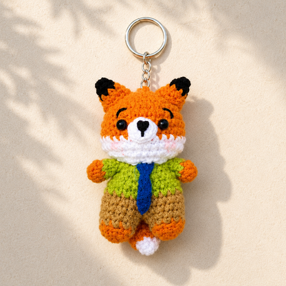 Cute Crochet Fox and Bunny Keychain Set | Handmade Amigurumi Detective Duo Bag Charm