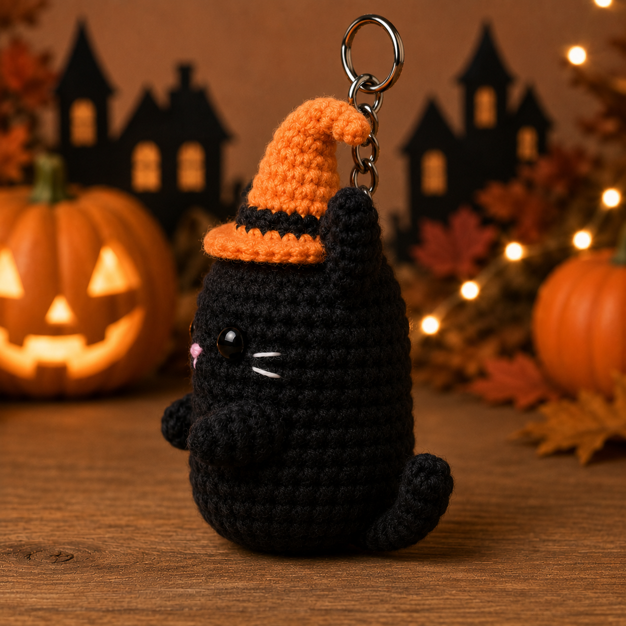 Spooky-Cute Crochet Witch Cat Keychain | Handmade Amigurumi Halloween Bag Charm