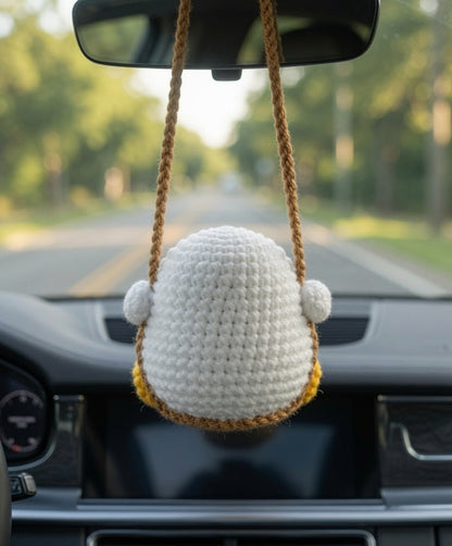 Cute Crochet Duck on a Swing Car Charm | Handmade Amigurumi Rearview Mirror Accessory