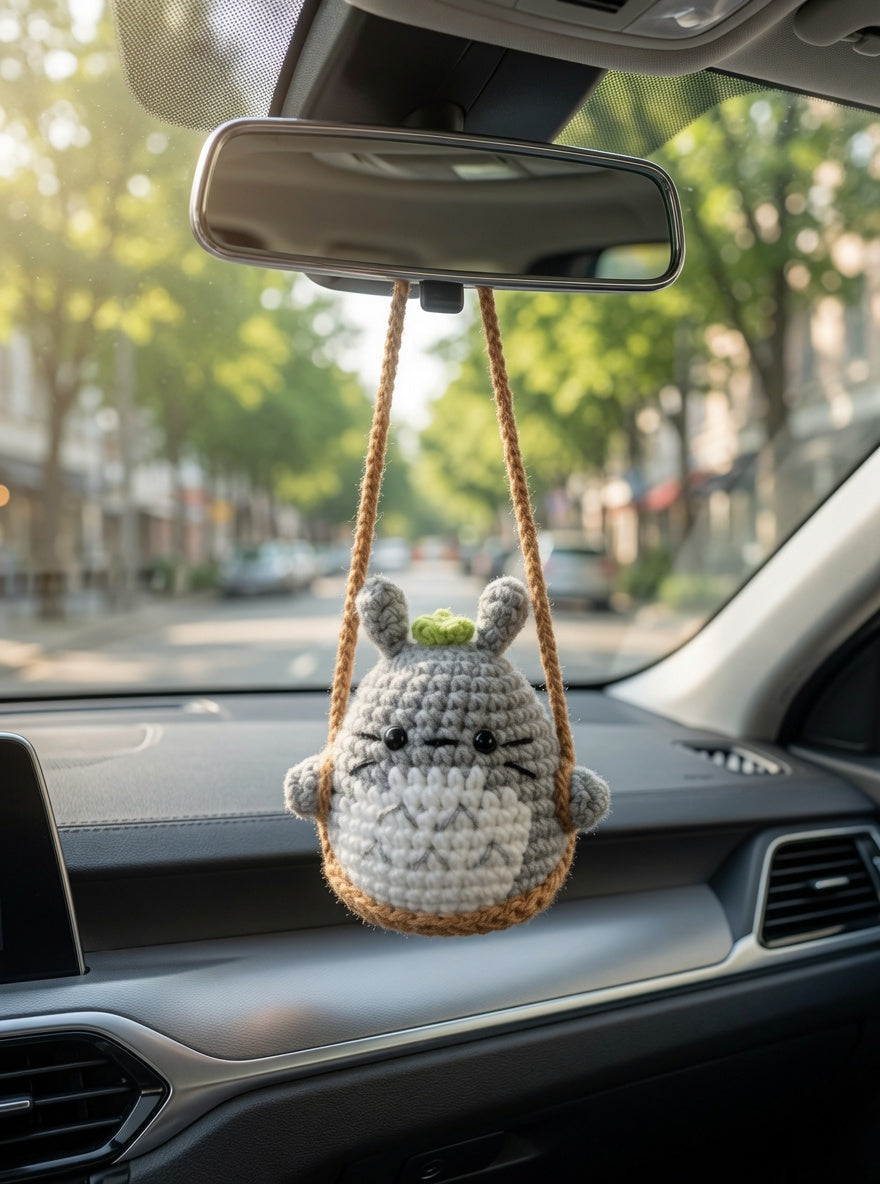 Cute Crochet Forest Spirit Car Charm | Anime-Inspired Rearview Mirror Accessory