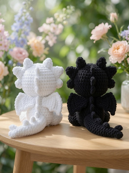 Fluffy Night & Light Dragon Plush Set | Velvet Amigurumi Couple Dragons