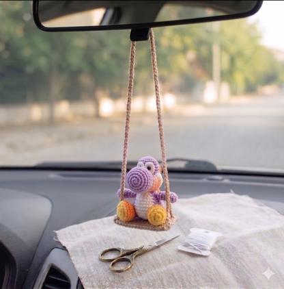 Crochet Yoshi Swing Car Mirror Hanger — Cute Green Dragon Charm, Handmade Car Accessory