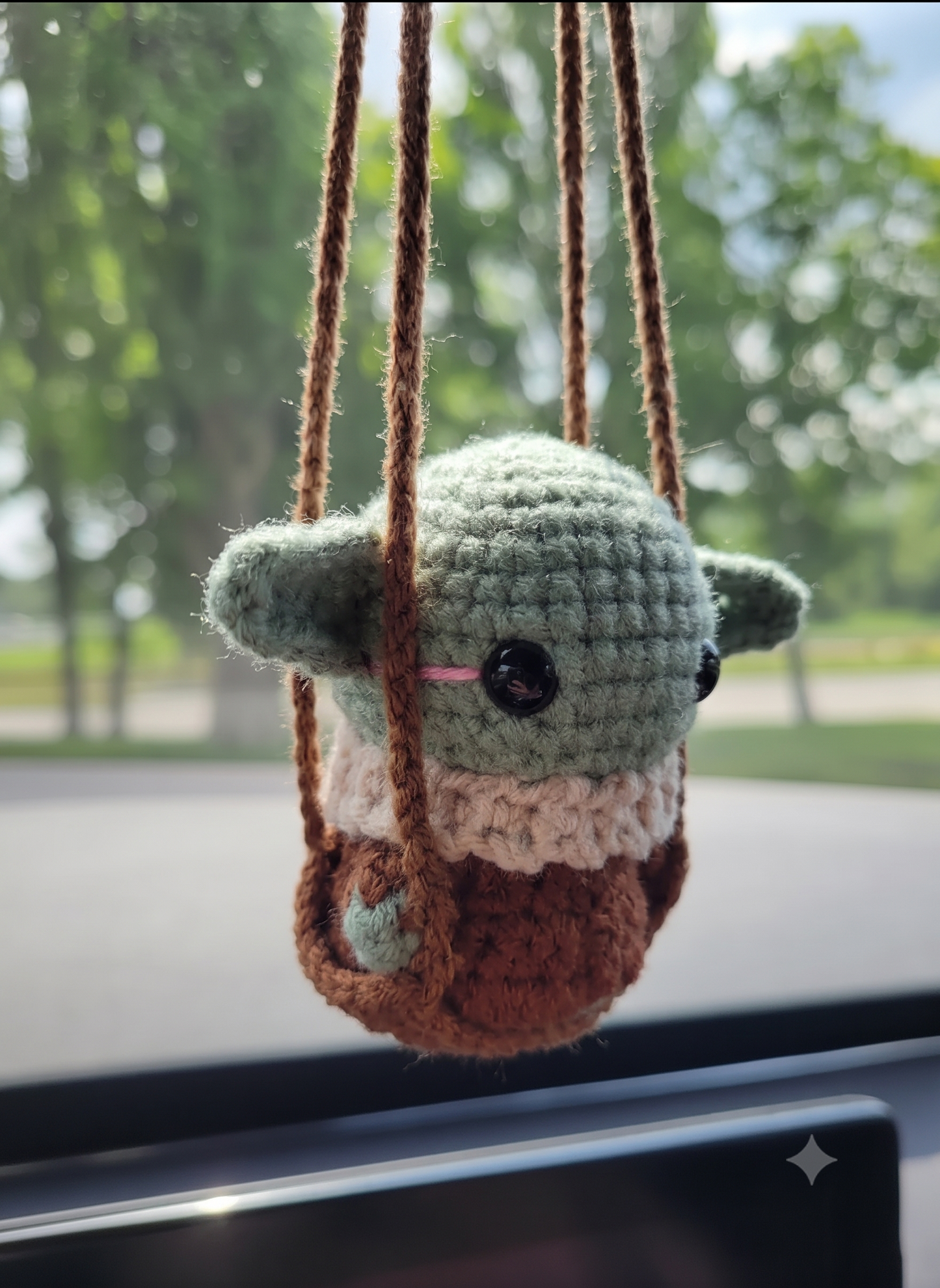Sci-Fi Green Baby Alien Car Charm | Crochet Rearview Mirror Accessory