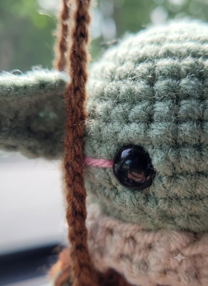 Sci-Fi Green Baby Alien Car Charm | Crochet Rearview Mirror Accessory