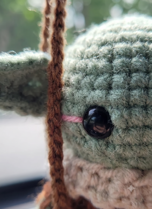 Sci-Fi Green Baby Alien Car Charm | Crochet Rearview Mirror Accessory
