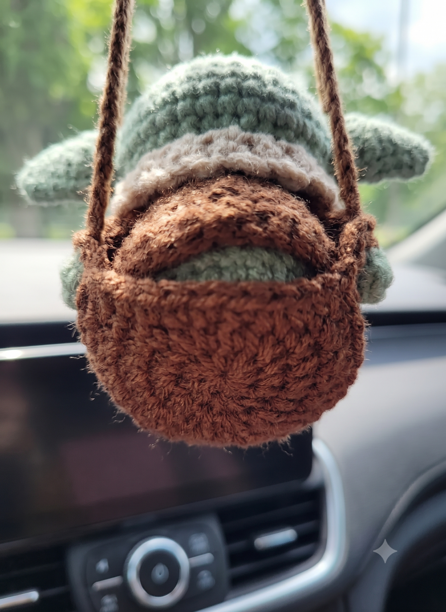 Sci-Fi Green Baby Alien Car Charm | Crochet Rearview Mirror Accessory