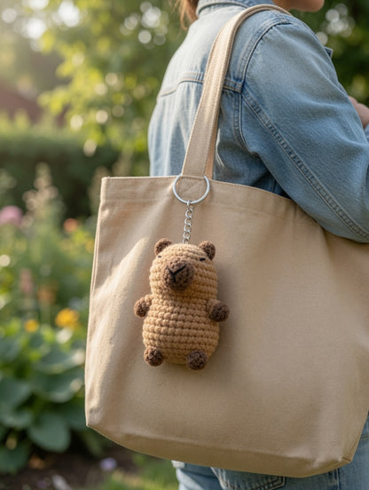 Cute Crochet Capybara Keychain | Handmade Amigurumi Animal Bag Charm