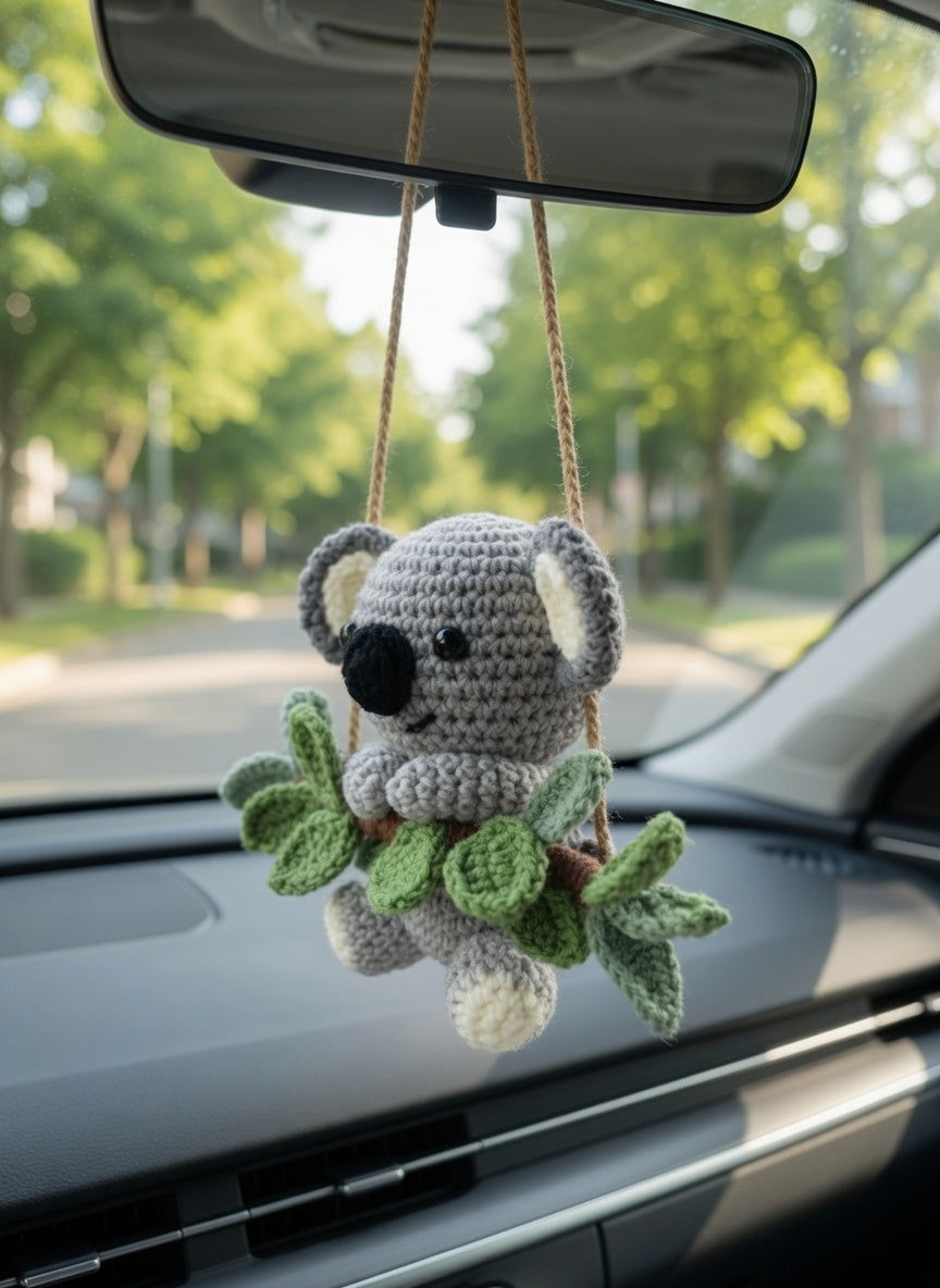 Handmade Amigurumi Koala Bear Car Hanger | Cute Auto Decor Gift for Plant Lovers