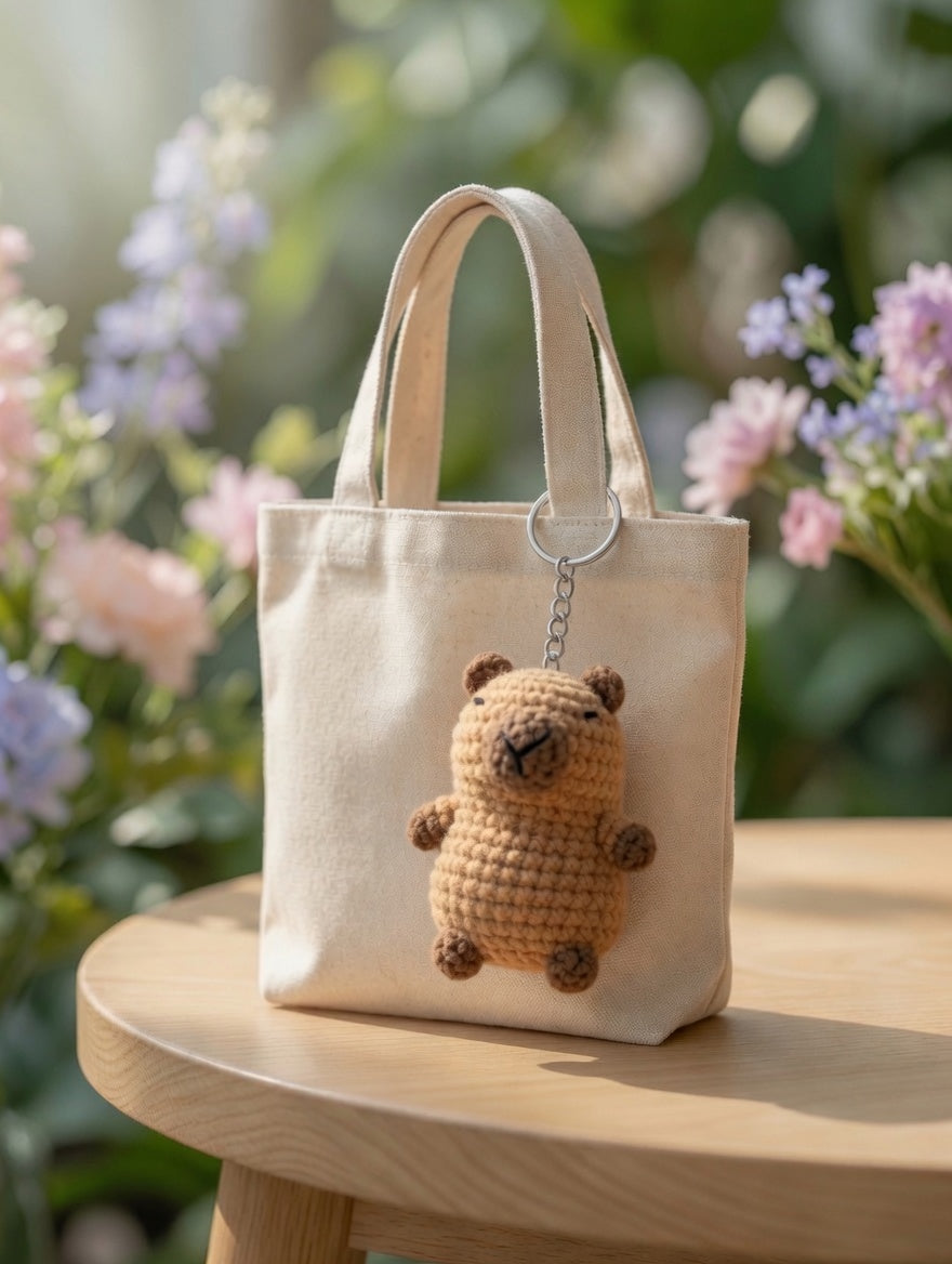 Cute Crochet Capybara Keychain | Handmade Amigurumi Animal Bag Charm
