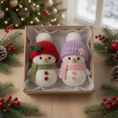 Handmade Crochet Snowman Ornament Set | Amigurumi Christmas Tree Decor Box