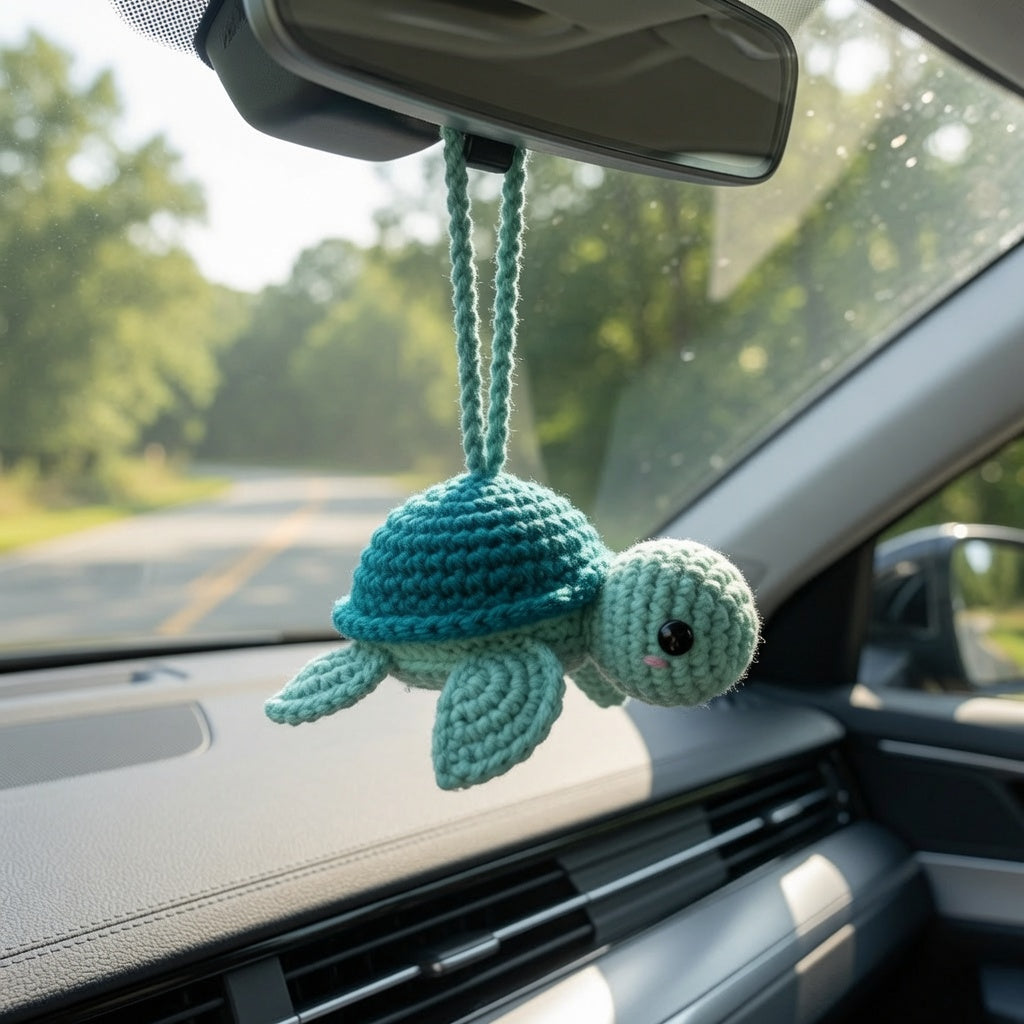 Cute Crochet Sea Turtle Car Charm | Handmade Amigurumi Rearview Mirror Accessory