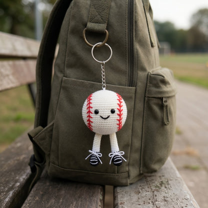 Crochet Sports Ball Keychain — Handmade Cute Ball Charm with Sneaker Legs