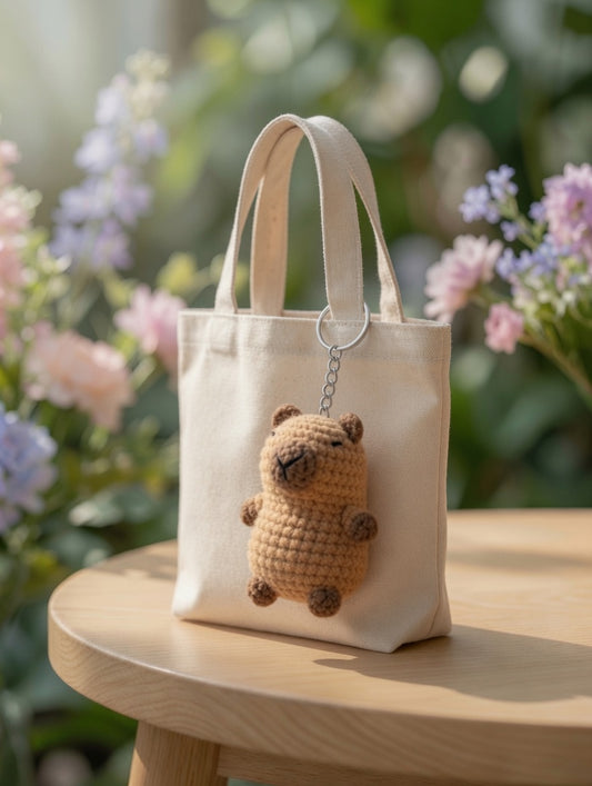 Cute Crochet Capybara Keychain | Handmade Amigurumi Animal Bag Charm
