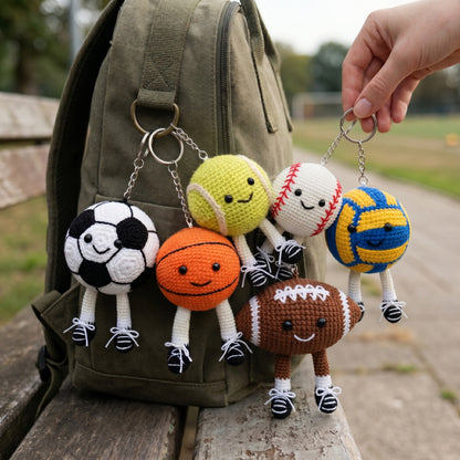 Crochet Sports Ball Keychain — Handmade Cute Ball Charm with Sneaker Legs