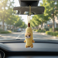 Funny Crying Banana Cat Crochet Car Charm | Viral Meme Rearview Mirror Accessory