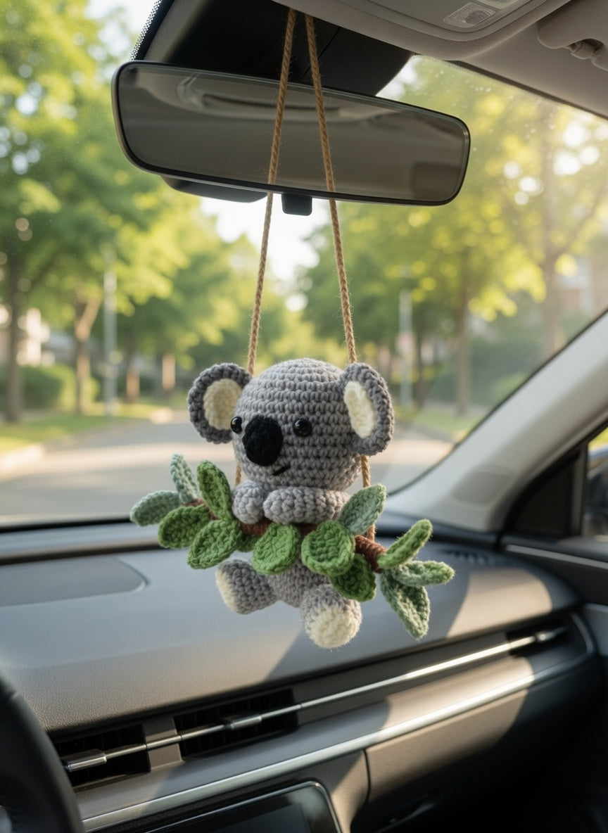Handmade Amigurumi Koala Bear Car Hanger | Cute Auto Decor Gift for Plant Lovers