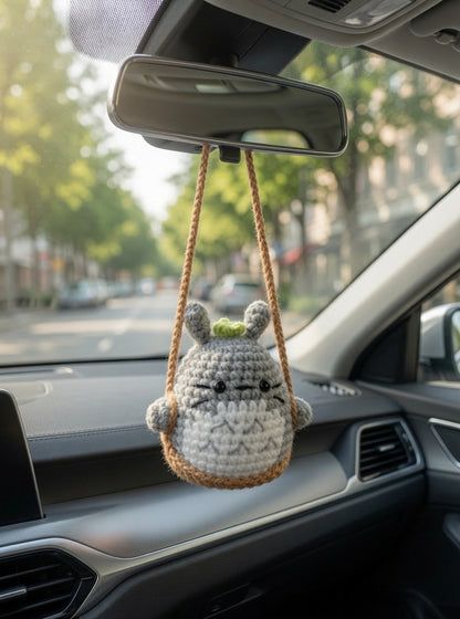 Cute Crochet Forest Spirit Car Charm | Anime-Inspired Rearview Mirror Accessory