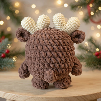Fluffy Red-Nose Reindeer Crochet Plushie | Velvet Amigurumi Christmas Toy