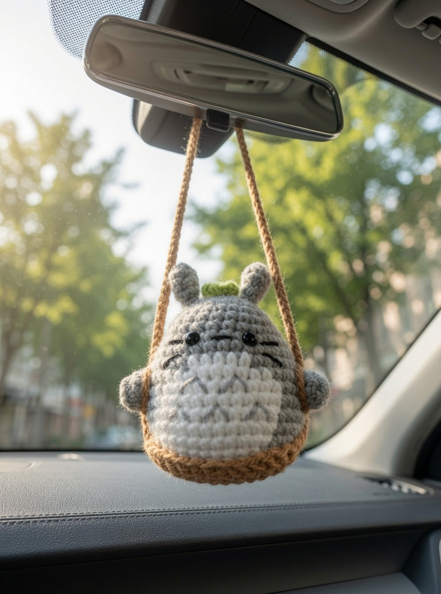 Cute Crochet Forest Spirit Car Charm | Anime-Inspired Rearview Mirror Accessory